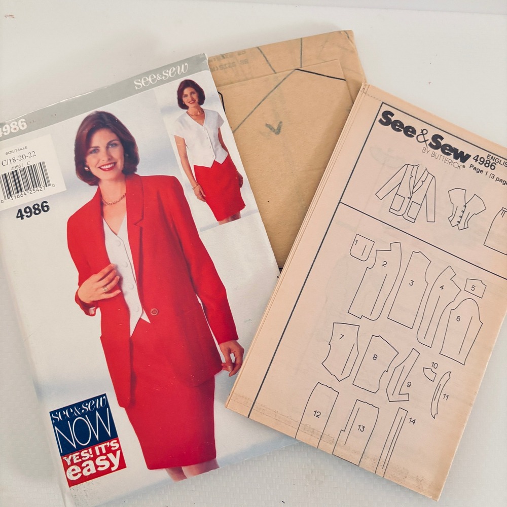 See Sew 4986 Suit Capsule Jacket Skirt Top Sz 18-22 EasySew 90s Minimalist Uncut